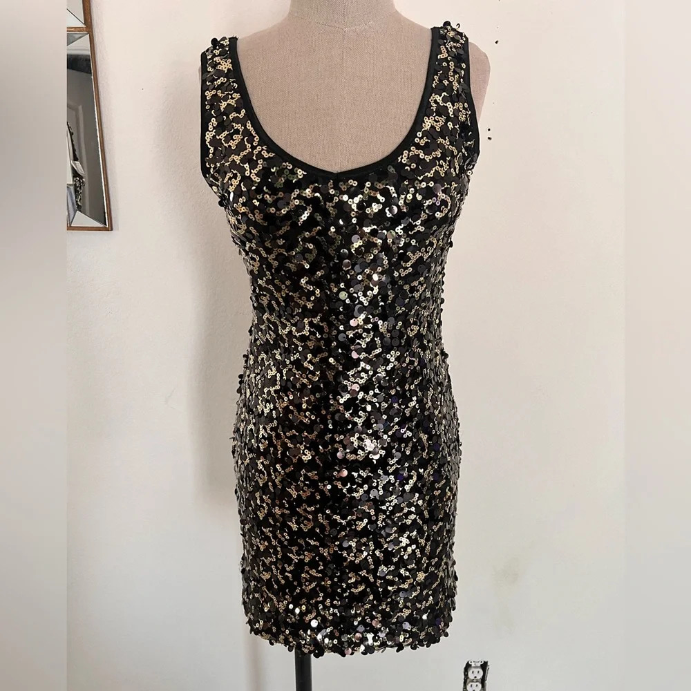NWT As You Wish black and gold sequined dress bodycon cocktail Prom dresses